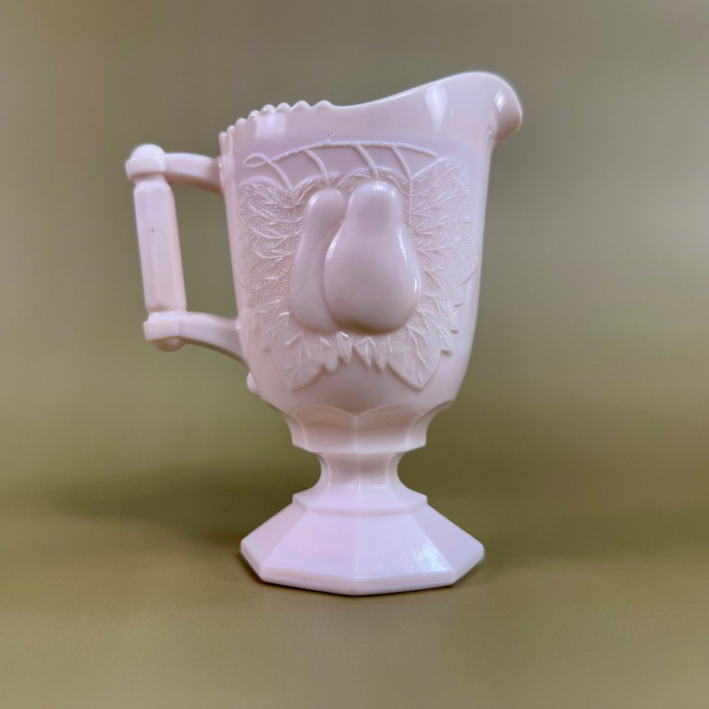 Jeannette Shell Pink Milk Glass Sugar & Creamer | BALT Pear Pattern - Picture 14 of 16